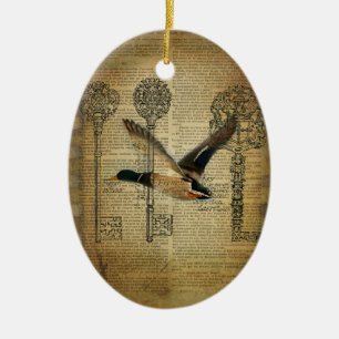 rustic skeleton keys western country mallard duck ceramic tree decoration