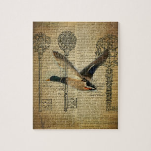 rustic skeleton keys western country mallard duck jigsaw puzzle