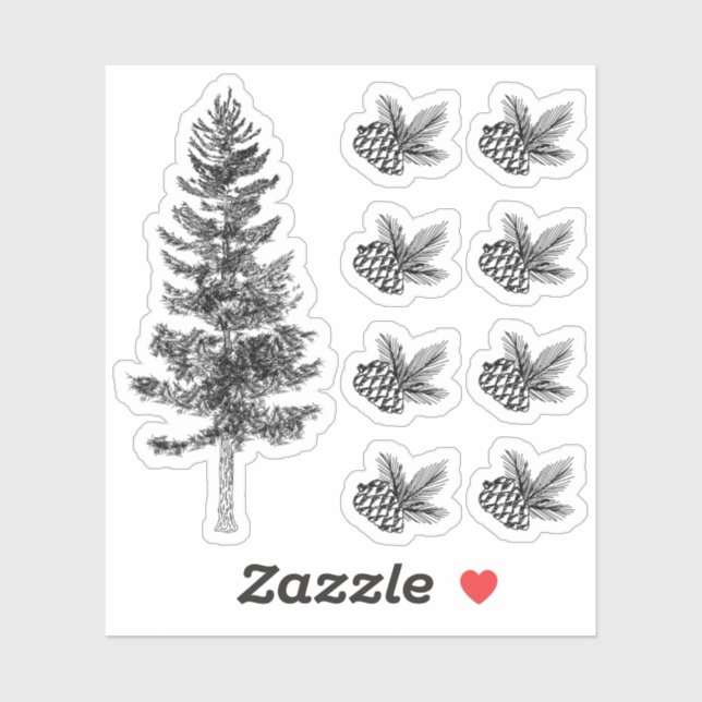 Rustic Sketch Pine Tree & Cones Forest Woodland (Sheet)