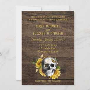 Rustic Skull Sunflower Wedding Invitation