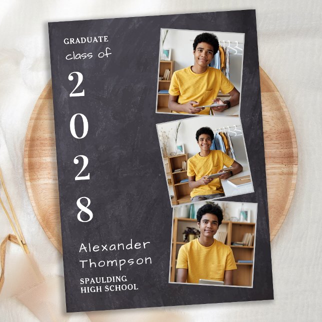 Rustic Slate 3 Photo Graduate Party Graduation Invitation (Creator Uploaded)