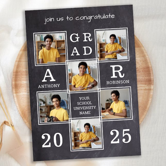 Rustic Slate 6 Photo Custom Unique Graduation Invitation (Creator Uploaded)