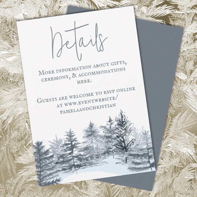 Rustic Slate Grey Forest Wedding Details Advice Ca Card (slate gray winter wedding enclosure card details winter pine trees forest evergreen)
