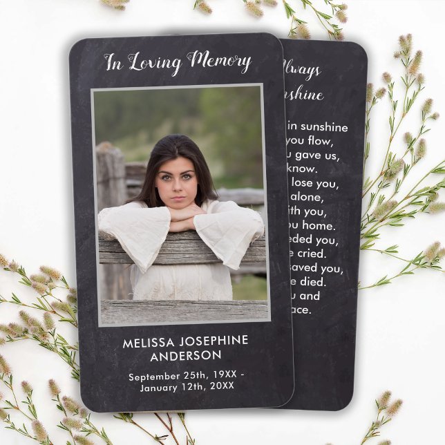 Rustic Slate Photo Sympathy Funeral Prayer Card (Creator Uploaded)