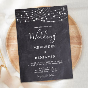 Rustic Slate String Lights Simple County Wedding Invitation