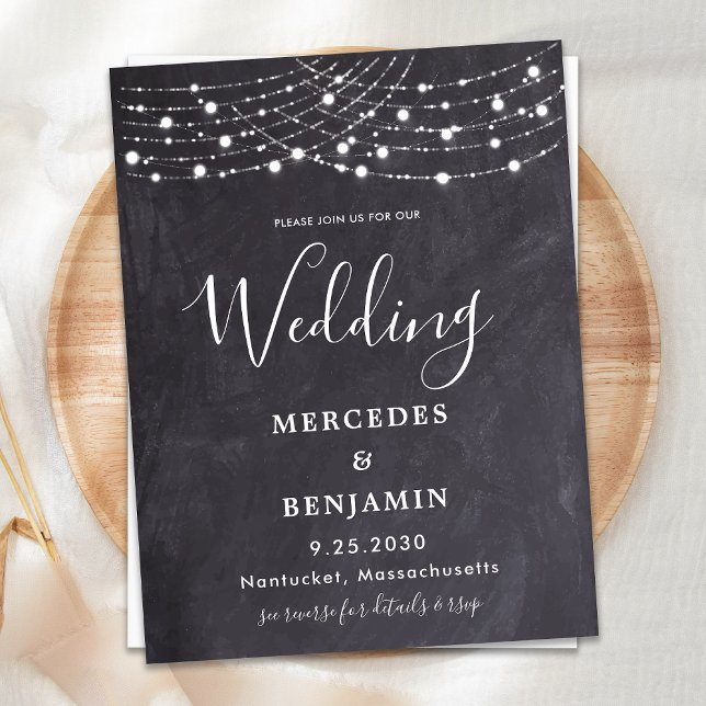 Rustic Slate String Lights Simple County Wedding Invitation Postcard (Creator Uploaded)