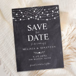 Rustic Slate String Lights Wedding Save The Date  Card<br><div class="desc">Save The Date! Announce your wedding to friends and family with these rustic chalkboard and string lights save the date cards. Personalize with names, wedding date, location. Add any other information on the back. These unique chalkboard string lights wedding save the cards will make a lasting impression, your guests will...</div>