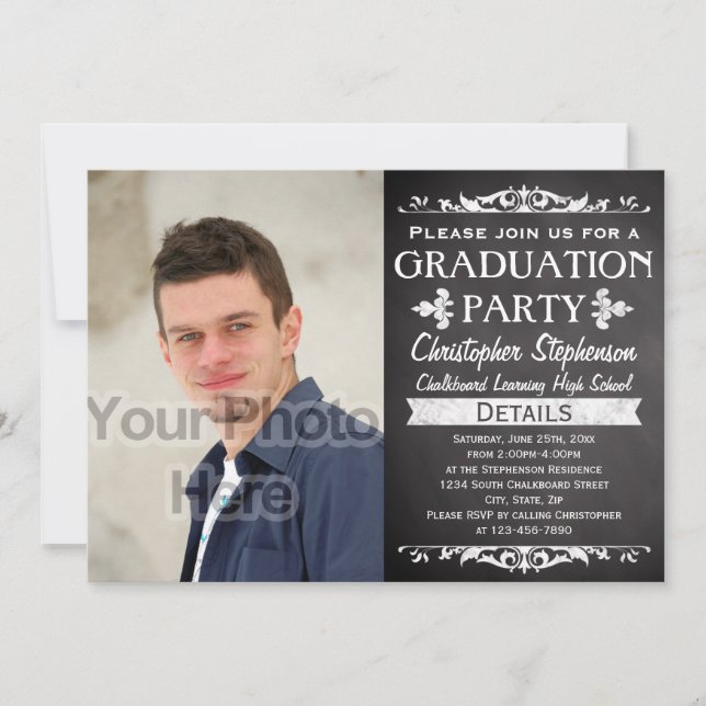 Rustic Slate Vintage Custom Graduation Party Photo Invitation (Front)