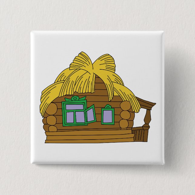 Rustic Slavic Log House Traditional Thatched Roof 15 Cm Square Badge (Front)