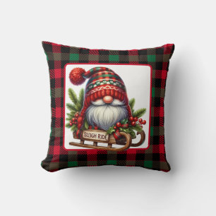 Rustic Sledding Gnome Cushion