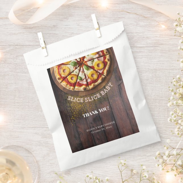Rustic Slice Slice Pizza Baby Shower Favour Bags (Clipped)