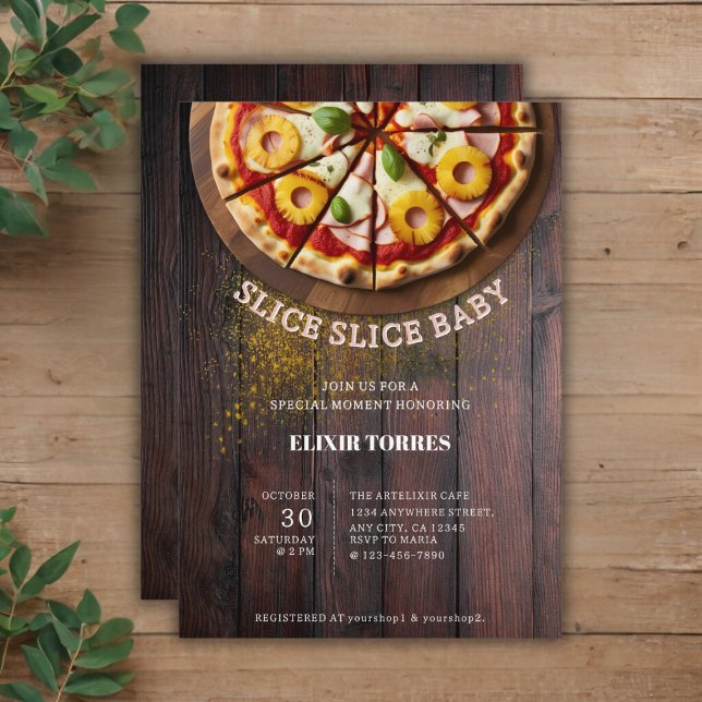 Rustic Slice Slice Pizza Baby Shower Invitation (Creator Uploaded)