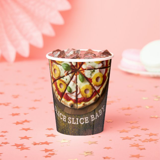 Rustic Slice Slice Pizza Baby Shower Paper Cups (Insitu)