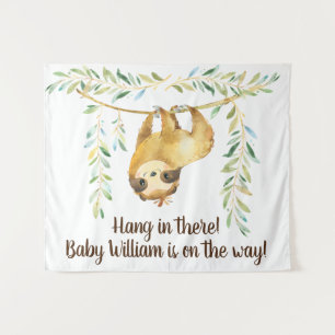 Rustic Sloth Baby Shower Backdrop Tapestry
