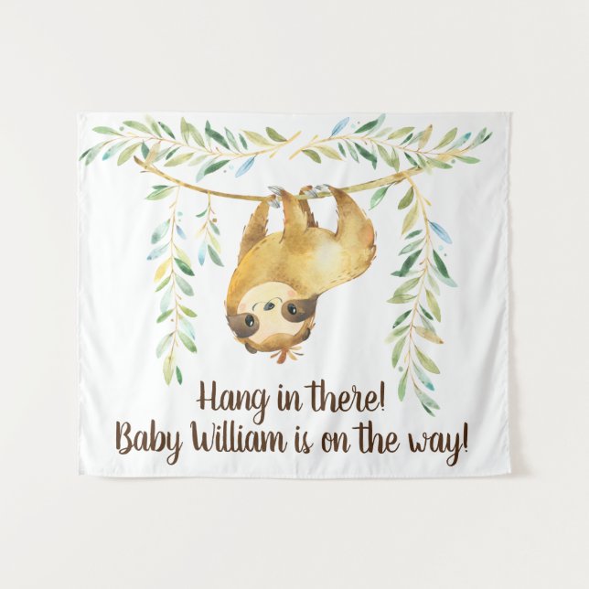Rustic Sloth Baby Shower Backdrop Tapestry (Front (Horizontal))
