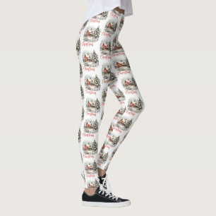 Rustic Small Town Christmas Farmhouse Leggings