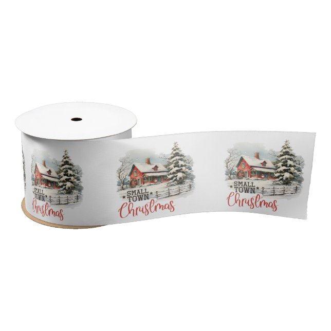 Rustic Small Town Christmas Farmhouse Satin Ribbon (Spool)