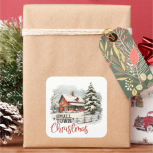 Rustic Small Town Christmas Farmhouse Square Sticker