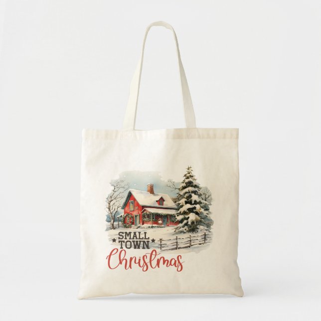 Rustic Small Town Christmas Farmhouse Tote Bag (Front)