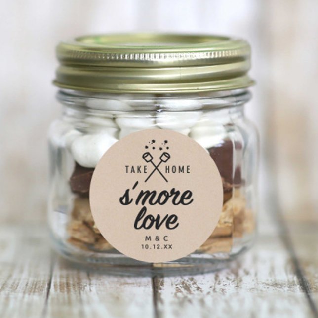 Rustic S'more Love Kraft Wedding Favour Classic Round Sticker (Creator Uploaded)