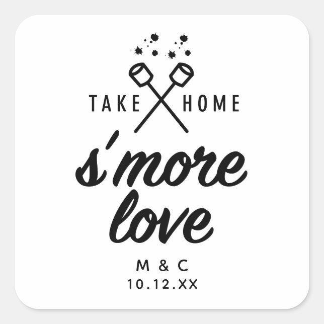Rustic S'more Love Wedding Favour Square Sticker (Front)