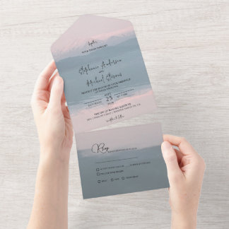 Rustic Snow-capped Mountain & Lake Wedding All In One Invitation