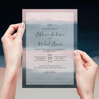 Rustic Snow-capped Mountain & Lake Wedding Invitation