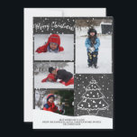 Rustic Snow Christmas Tree Chalkboard  Photo Holiday Card<br><div class="desc">Rustic modern Merry Christmas! winter holiday family photo collage card with a hand-drawn pencil doodle white pine tree and with falling snow on a dark grey charcoal chalkboard background.           Personalise it with your wishes,  four photos,  and signature!</div>
