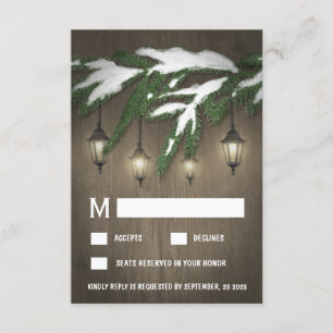Rustic Snow Evergreen Lantern Wedding RSVP Cards