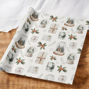 Rustic Snow Globe Christmas Birthday Party Wrapping Paper