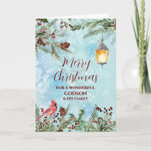 Rustic Snow Godson & Family Merry Christmas Card
