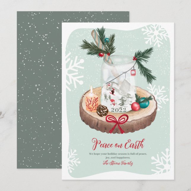 Rustic snow wood Christmas illustrations Holiday Card (Front/Back)