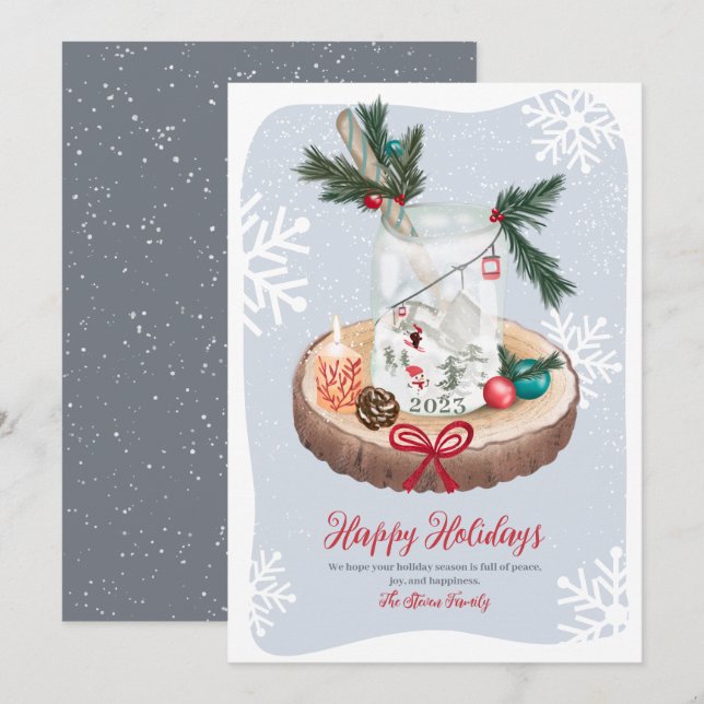 Rustic snow wood Christmas illustrations  Holiday Card (Front/Back)