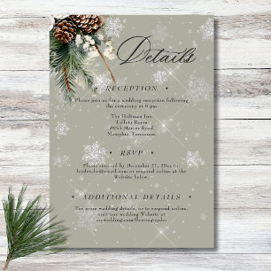 Rustic Snowfall Pine & White Floral Sage Wedding Enclosure Card