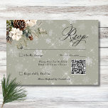 Rustic Snowfall Pine & White Floral Sage Wedding RSVP Card<br><div class="desc">Envelop your guests in the serene beauty of winter with our exquisite wedding response card with a QR code. A calming dusty sage backdrop creates a peaceful canvas for a stunning arrangement of fresh green pine sprigs, soft cream-coloured blooms, and rustic brown pinecones. This natural masterpiece is adorned with a...</div>