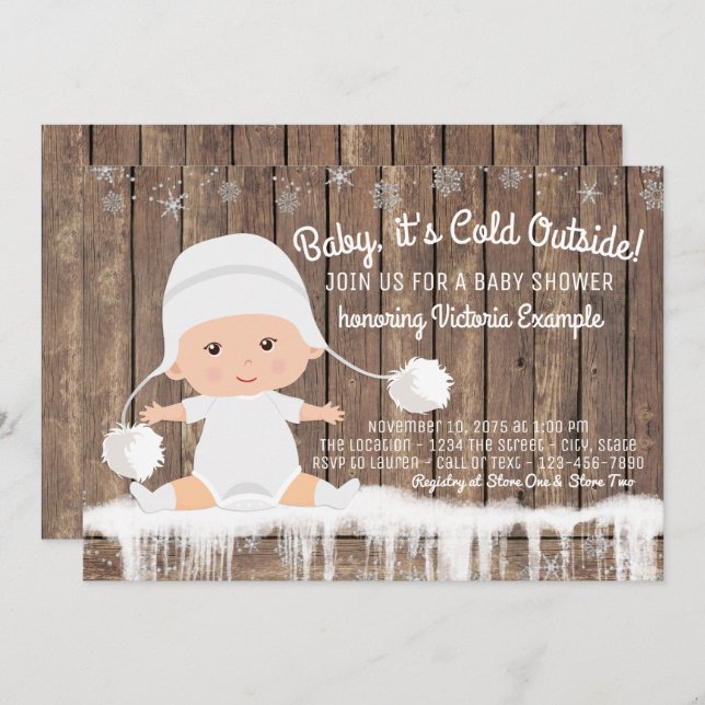 Rustic Snowflake Baby its Cold Outside Baby Shower Invitation (Front/Back)