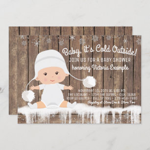 Rustic Snowflake Baby its Cold Outside Baby Shower Invitation