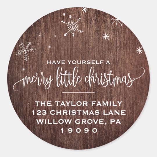 Rustic Snowflake Christmas Return Address Classic Round Sticker