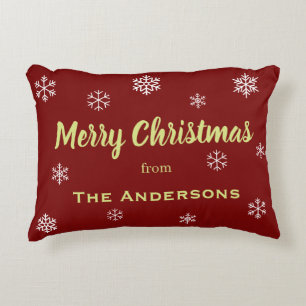 Rustic Snowflake Personalised Christmas Red Decorative Cushion