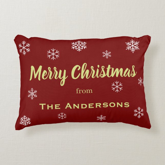 Rustic Snowflake Personalised Christmas Red Decorative Cushion (Front)