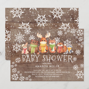 Rustic Snowflake Woodland Animals Baby Shower Invitation
