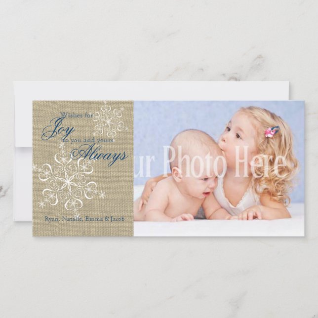 Rustic Snowflakes and Burlap Holiday Card (Front)