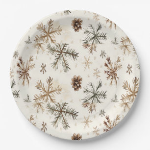 Rustic snowflakes and pine cones paper plate