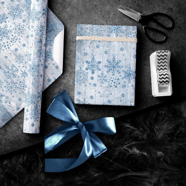 Rustic Snowflakes | Dusty Blue Scandinavian Wood Wrapping Paper (Creator Uploaded)