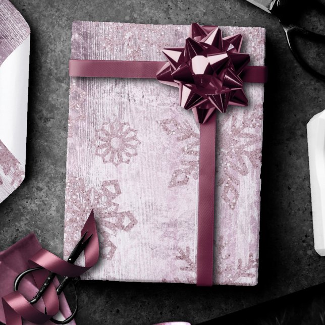 Rustic Snowflakes | Dusty Mauve Pink Wood Grain Wrapping Paper (Creator Uploaded)