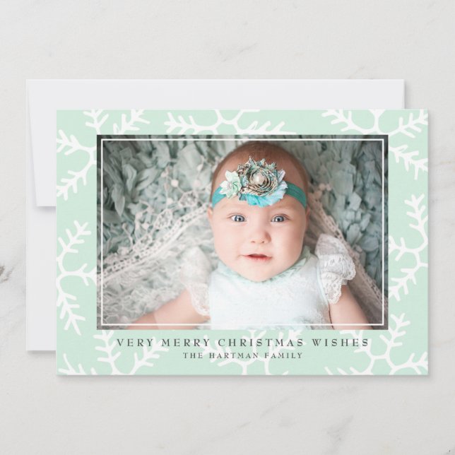 Rustic Snowflakes Elegant Christmas Photo | Mint Holiday Card (Front)
