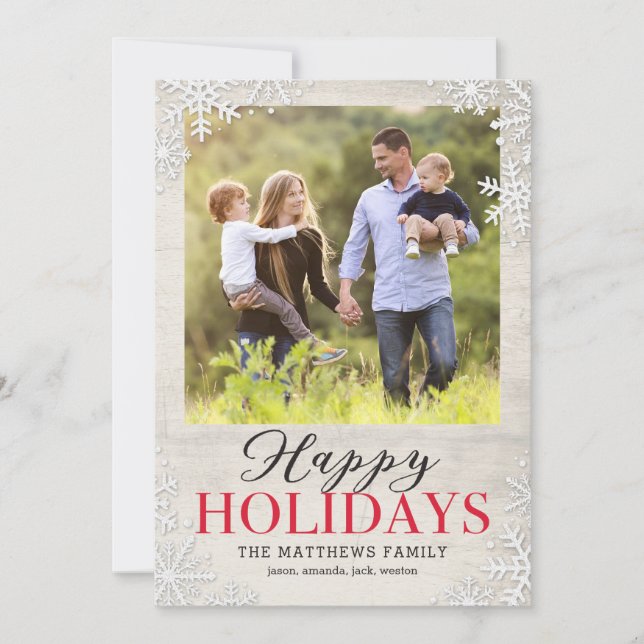 Rustic Snowflakes Happy Holidays Photo Card (Front)