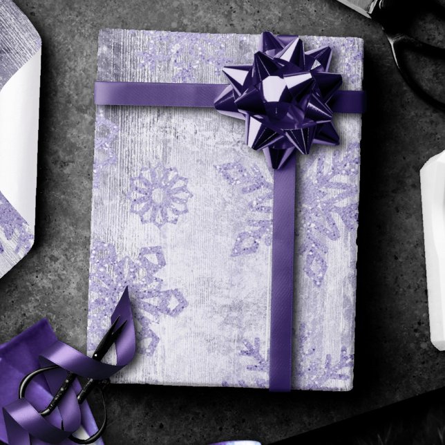 Rustic Snowflakes | Lavender Purple Grunge Wood Wrapping Paper (Creator Uploaded)
