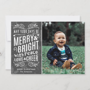 Rustic Snowflakes Merry and Bright Grey   Photo Holiday Card