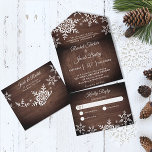 Rustic Snowflakes on Wood Christmas Winter Wedding All In One Invitation<br><div class="desc">This all in one wedding design features elegant snowflakes on a rustic dark wood background. Click the customise button for more flexibility in modifying the text. Variations of this design, different paper types, as well as coordinating products are available in our shop, zazzle.com/store/doodlelulu. Contact us if you need this design...</div>